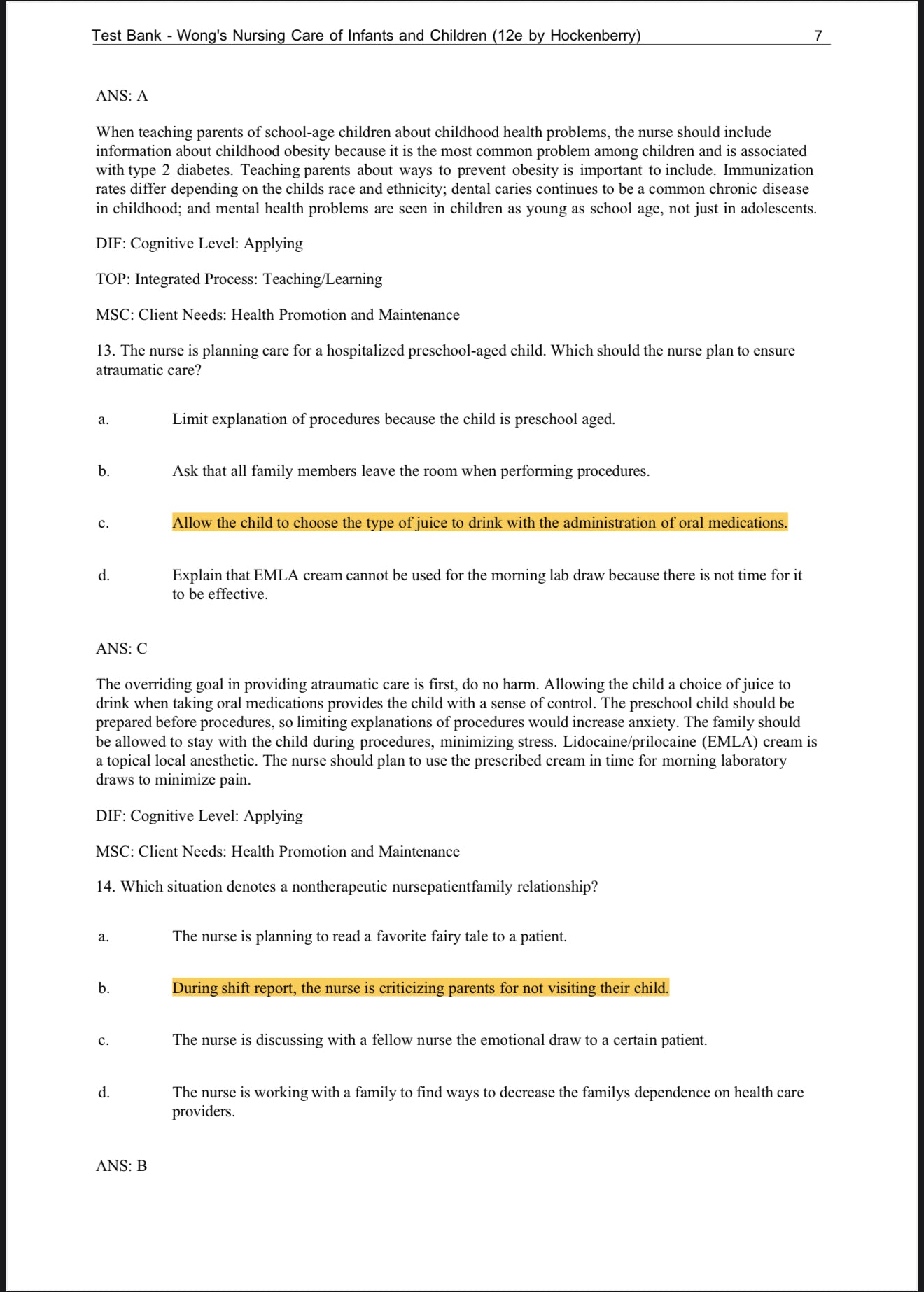 Test Bank for Wong’s Nursing Care of Infants and Children, 12th Edition by Marilyn J. Hockenberry, Elizabeth A. Duffy, and Karen Gibbs