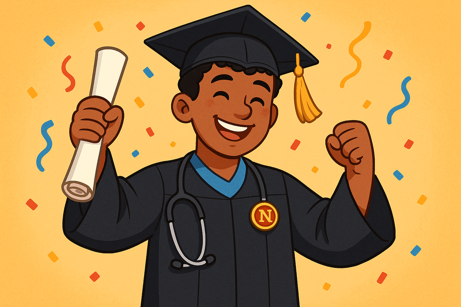student should be a boy and the style of image should be cartoon