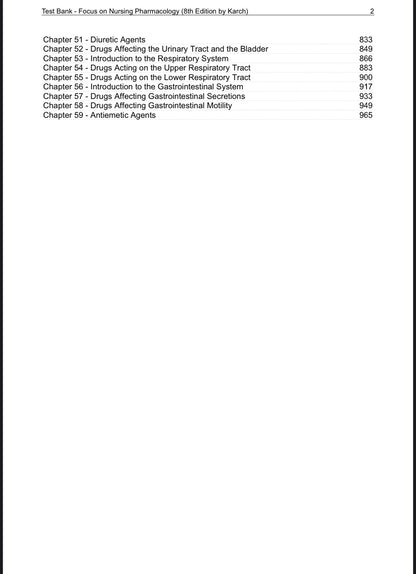 Test Bank for Focus on Nursing Pharmacology, 8th Edition by Amy M. Karch