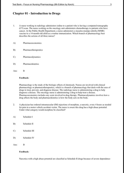 Test Bank for Focus on Nursing Pharmacology, 8th Edition by Amy M. Karch