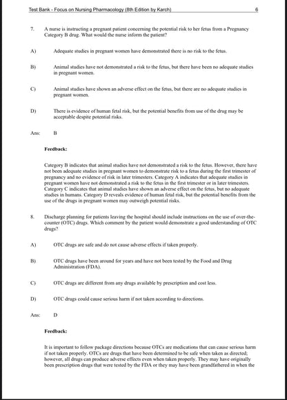 Test Bank for Focus on Nursing Pharmacology, 8th Edition by Amy M. Karch