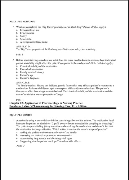 Test bank Lehne’s Pharmacology for Nursing Care, 11th Edition by Jacqueline Rosenjack Burchum