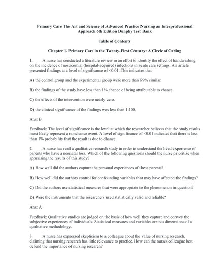 Test Bank Primary Care: The Art and Science of Advanced Practice Nursing – An Interprofessional Approach, 6th Edition by Debera J. Dunphy