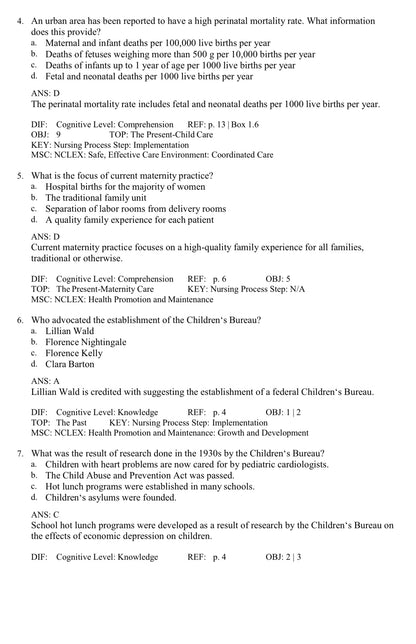 TEST BANK Introduction to Maternity and Pediatric Nursing 9th Edition Leifer