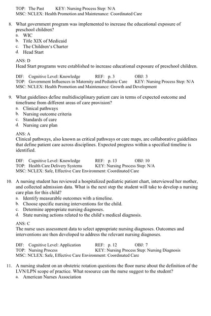 TEST BANK Introduction to Maternity and Pediatric Nursing 9th Edition Leifer