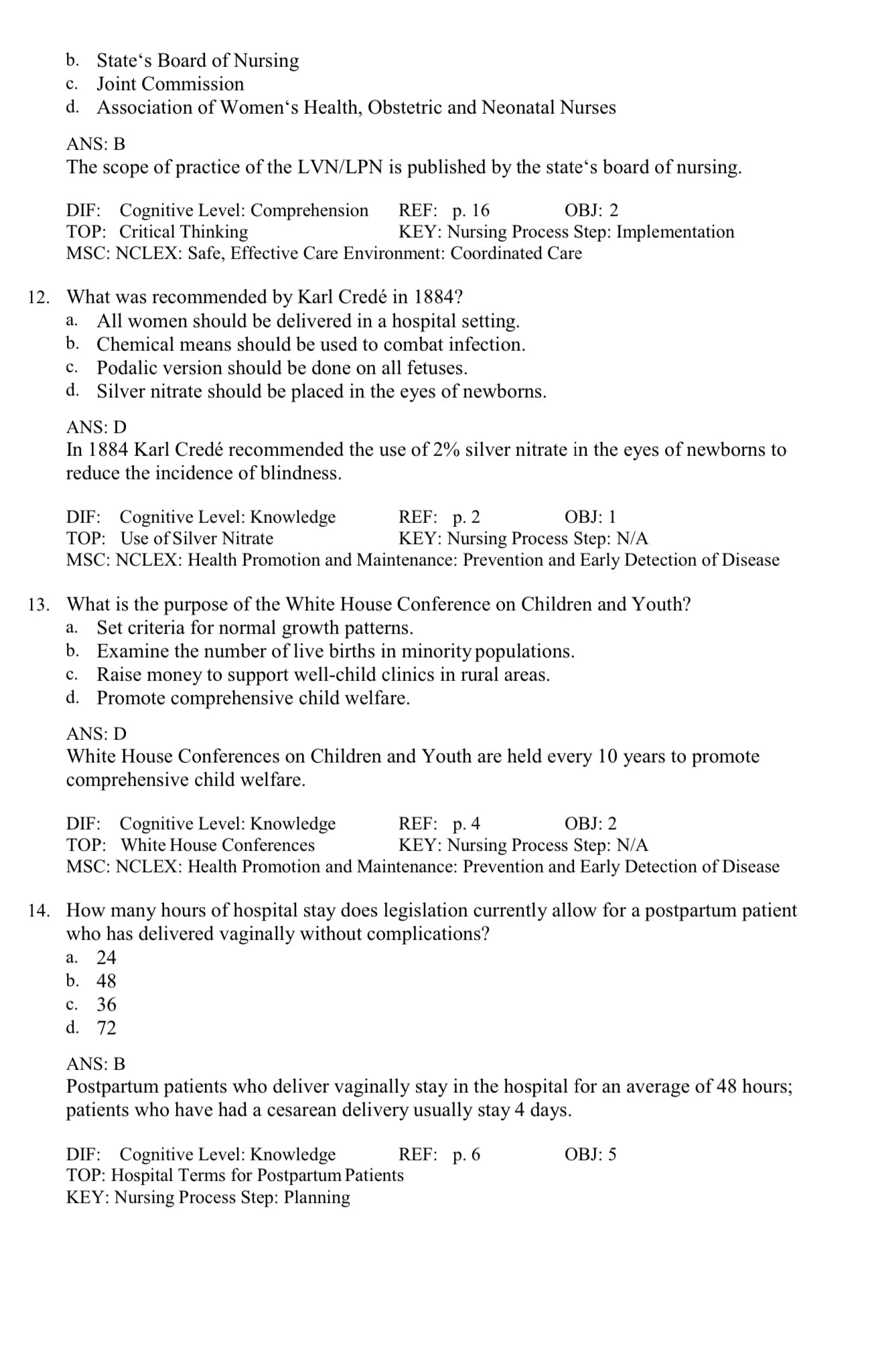 TEST BANK Introduction to Maternity and Pediatric Nursing 9th Edition Leifer