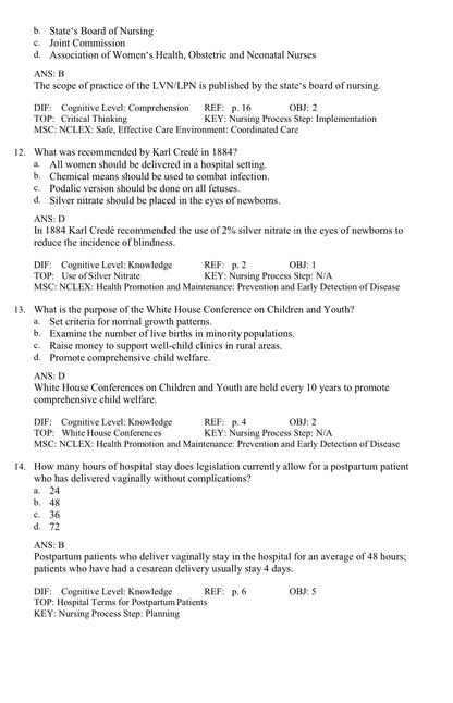TEST BANK Introduction to Maternity and Pediatric Nursing 9th Edition Leifer