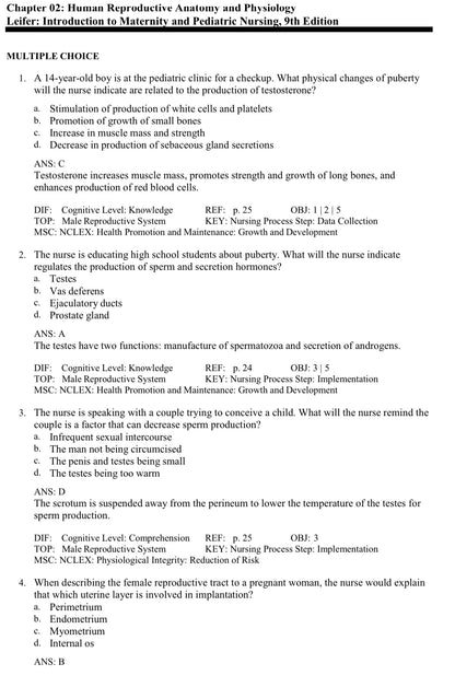 TEST BANK Introduction to Maternity and Pediatric Nursing 9th Edition Leifer