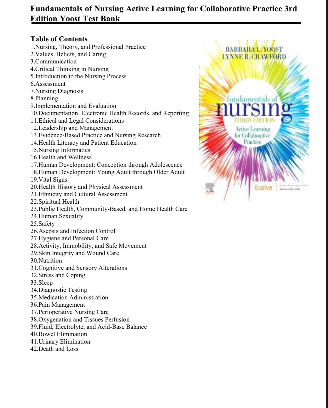 Test bank Fundamentals of Nursing Active Learning for Collaborative Practice 3rd Edition Yoost