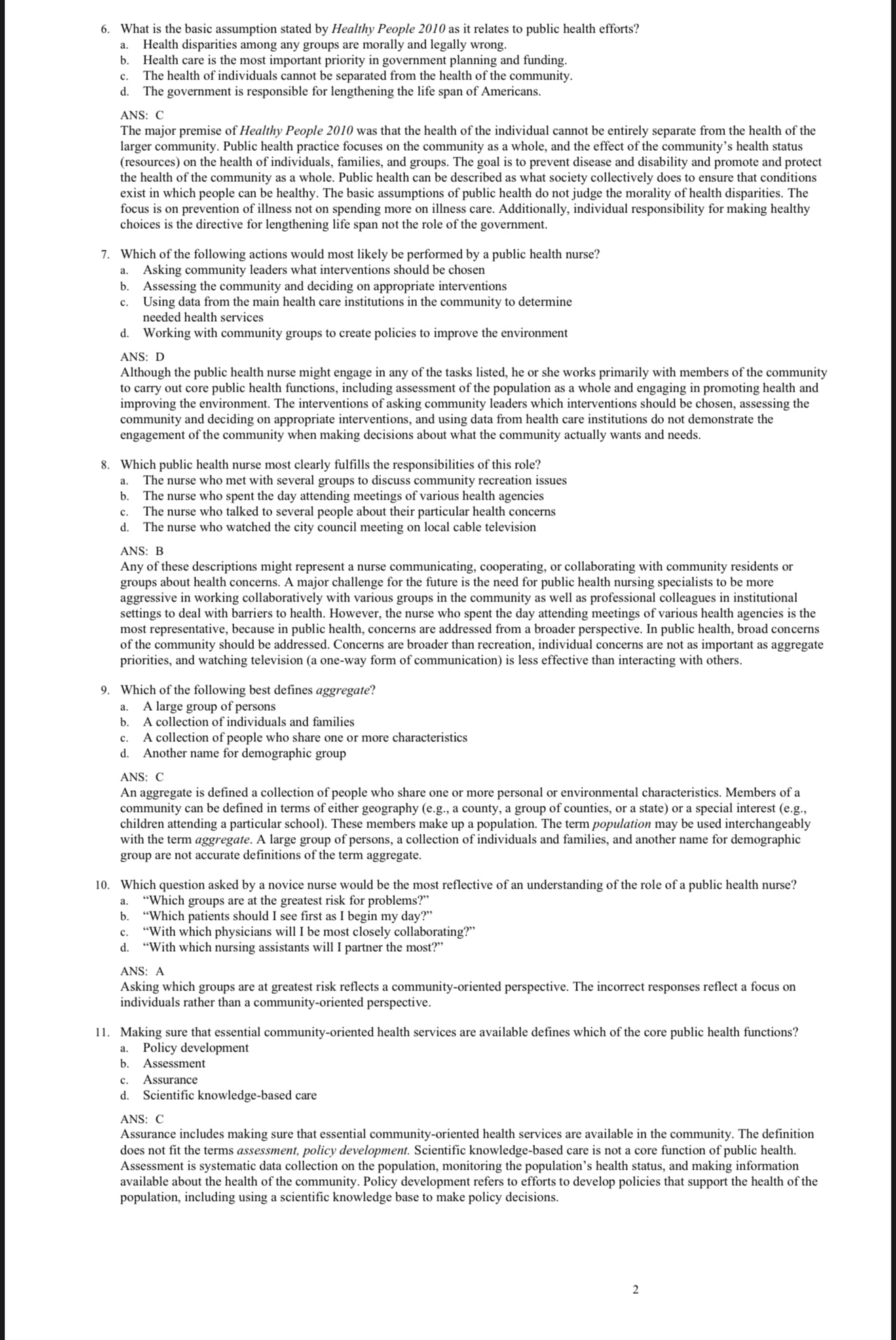 TEST BANK Foundations for Population Health in Community/Public Health Nursing, 6th Edition