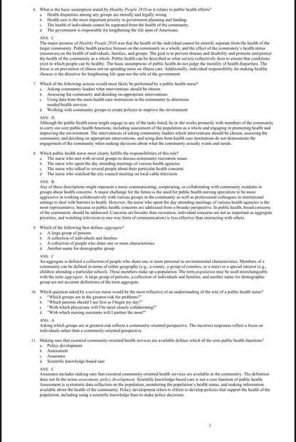 TEST BANK Foundations for Population Health in Community/Public Health Nursing, 6th Edition