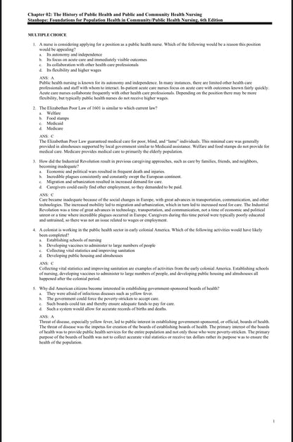 TEST BANK Foundations for Population Health in Community/Public Health Nursing, 6th Edition