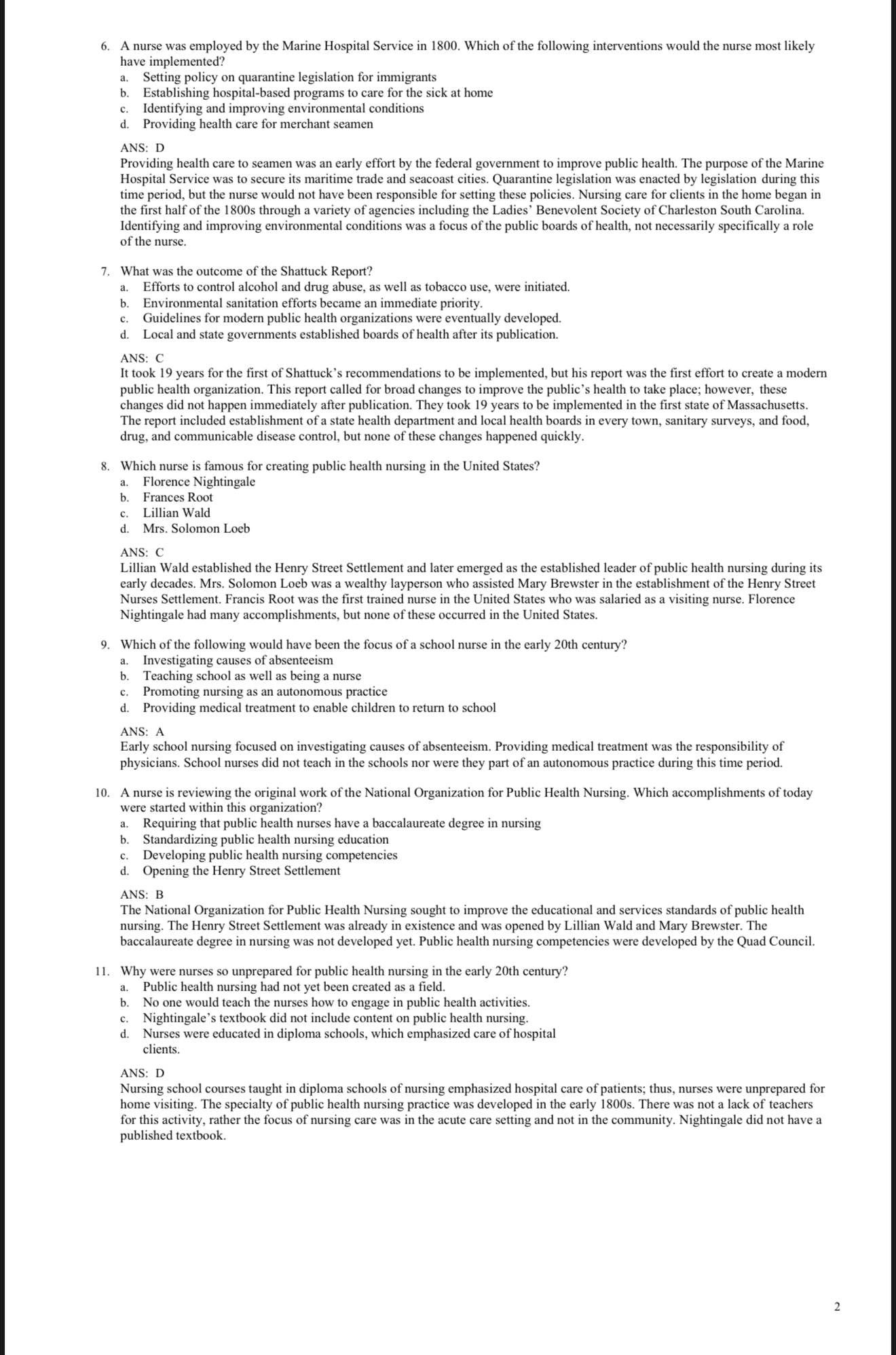 TEST BANK Foundations for Population Health in Community/Public Health Nursing, 6th Edition