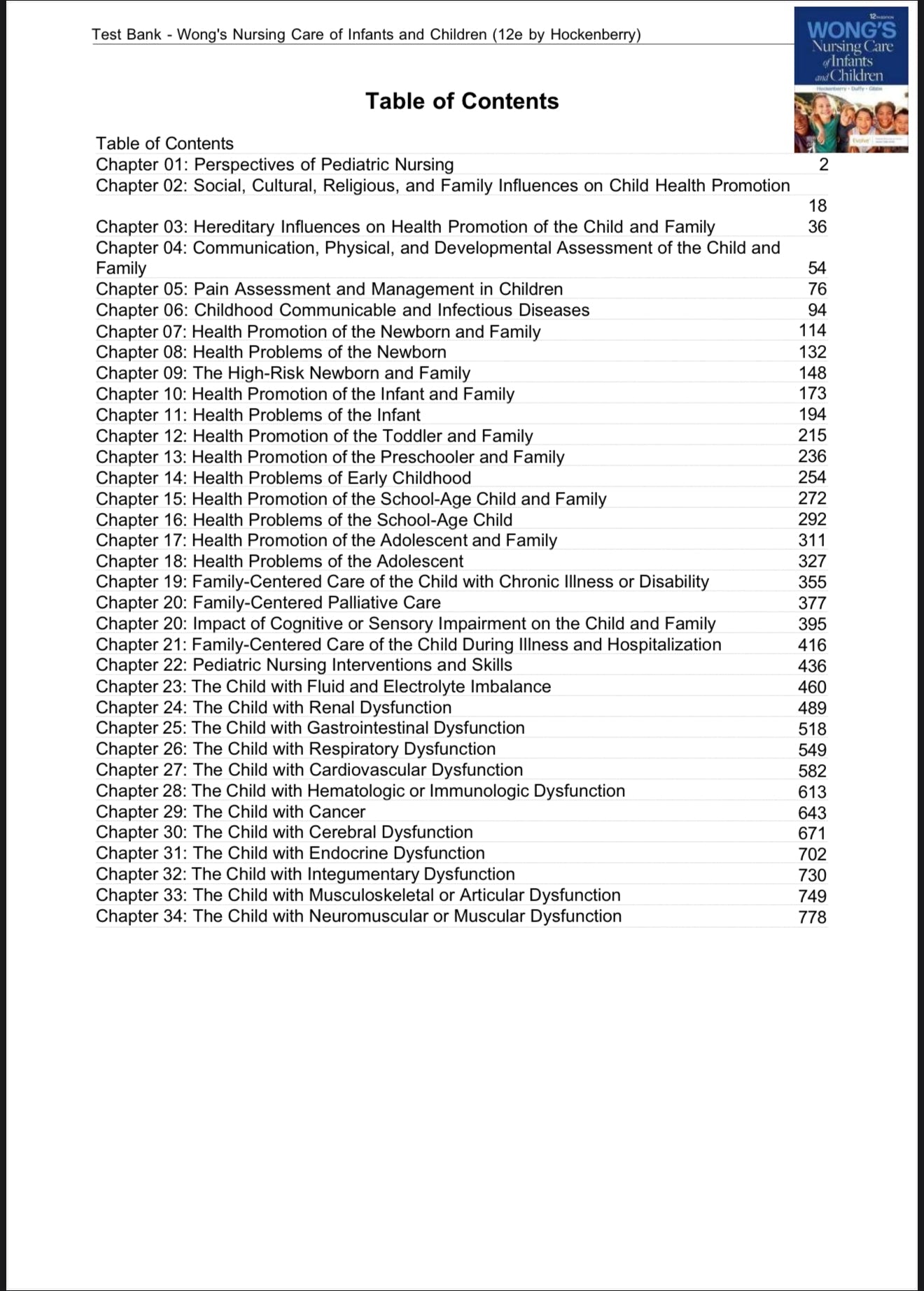 Test Bank for Wong’s Nursing Care of Infants and Children, 12th Edition by Marilyn J. Hockenberry, Elizabeth A. Duffy, and Karen Gibbs