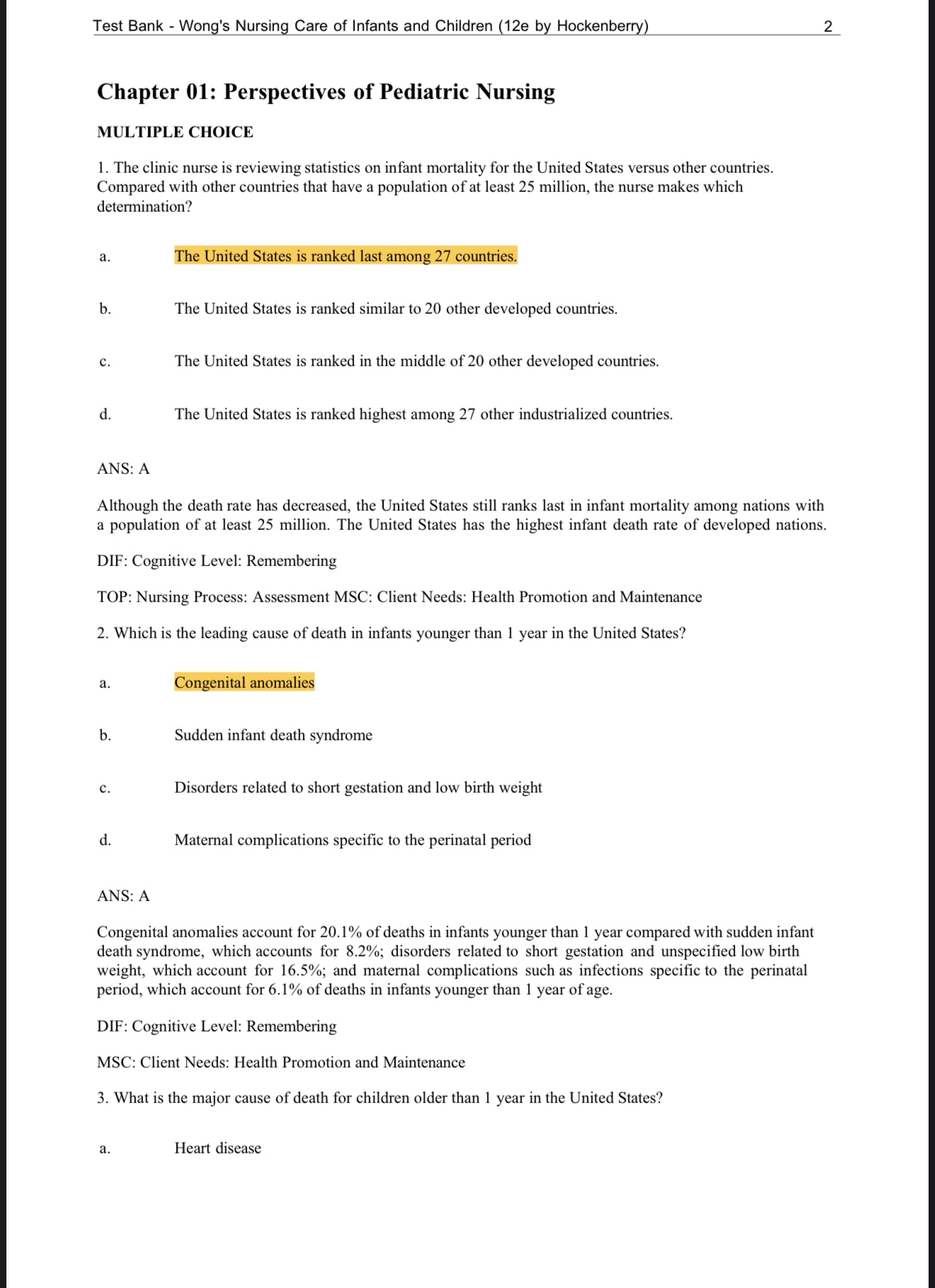 Test Bank for Wong’s Nursing Care of Infants and Children, 12th Edition by Marilyn J. Hockenberry, Elizabeth A. Duffy, and Karen Gibbs