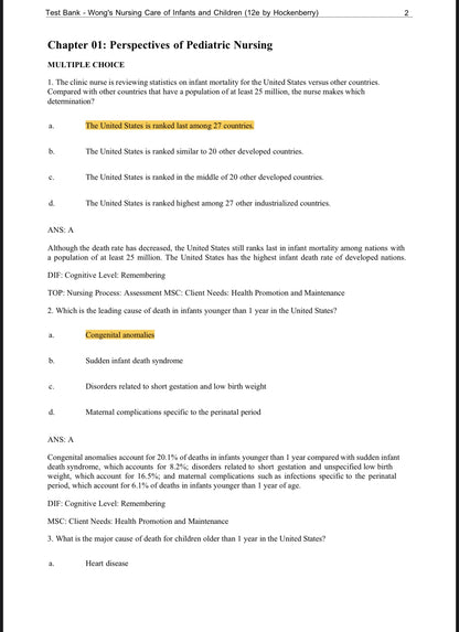 Test Bank for Wong’s Nursing Care of Infants and Children, 12th Edition by Marilyn J. Hockenberry, Elizabeth A. Duffy, and Karen Gibbs