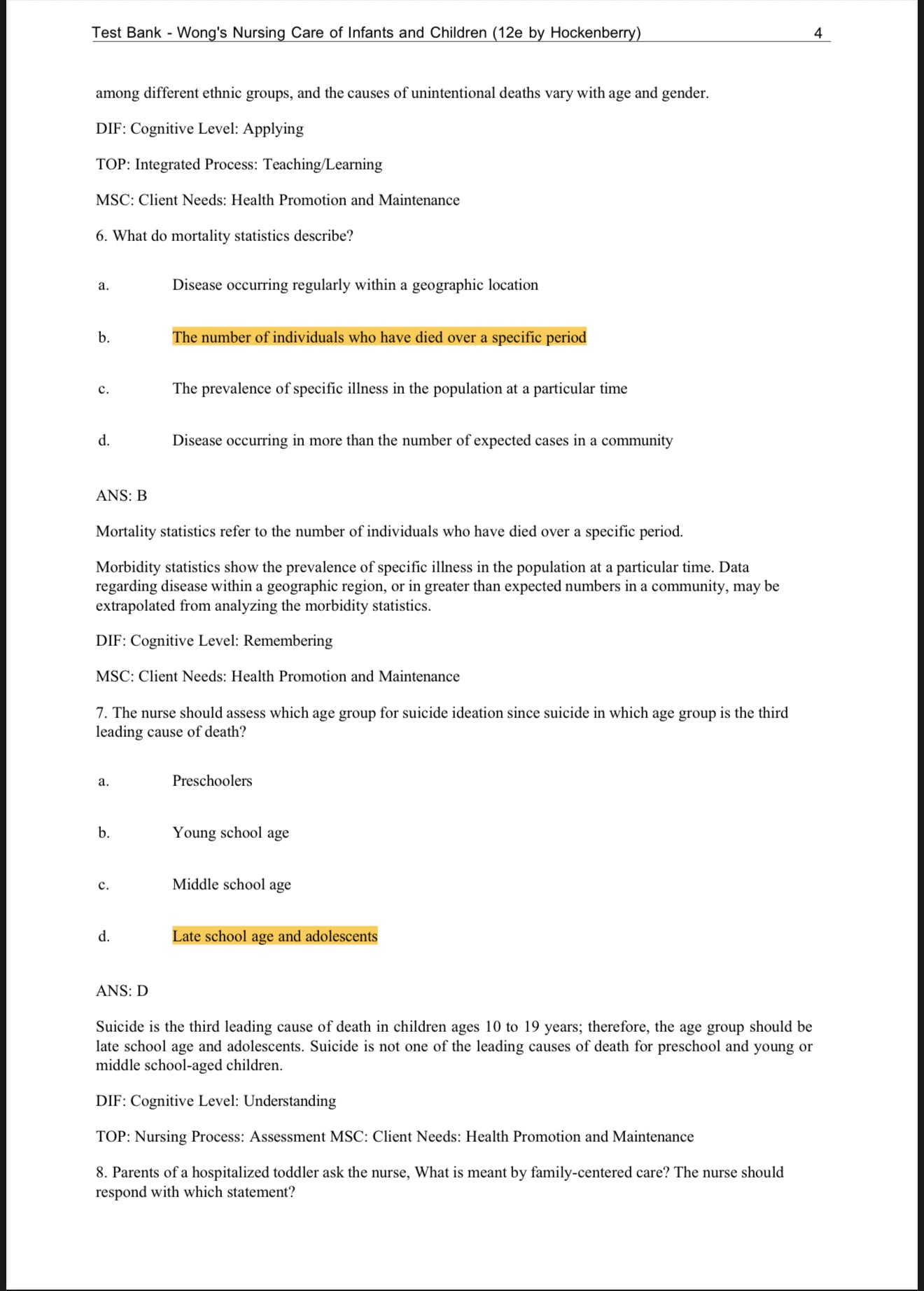 Test Bank for Wong’s Nursing Care of Infants and Children, 12th Edition by Marilyn J. Hockenberry, Elizabeth A. Duffy, and Karen Gibbs