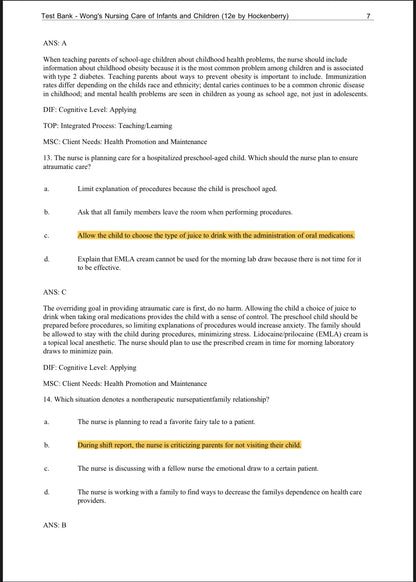 Test Bank for Wong’s Nursing Care of Infants and Children, 12th Edition by Marilyn J. Hockenberry, Elizabeth A. Duffy, and Karen Gibbs